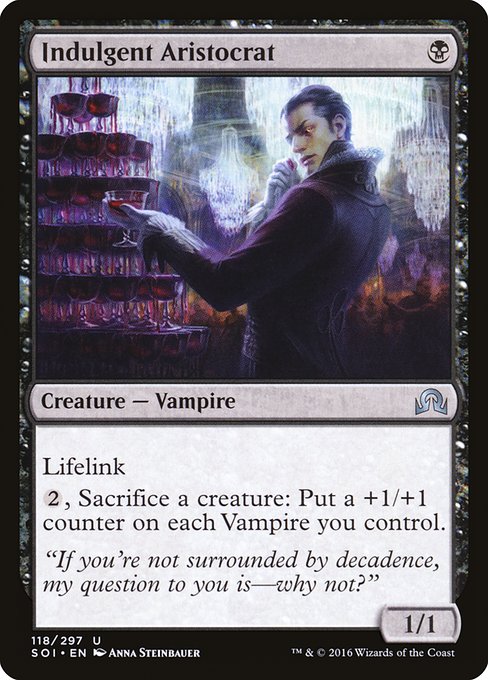 Lifelink
{2}, Sacrifice a creature: Put a +1/+1 counter on each Vampire you control.