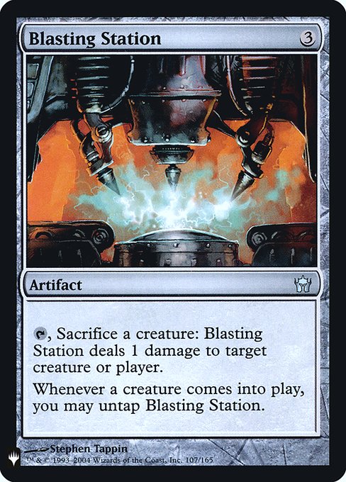 {T}, Sacrifice a creature: Blasting Station deals 1 damage to any target.
Whenever a creature enters, you may untap Blasting Station.