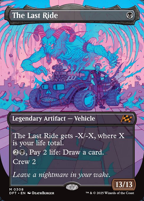 The Last Ride gets -X/-X, where X is your life total.
{2}{B}, Pay 2 life: Draw a card.
Crew 2