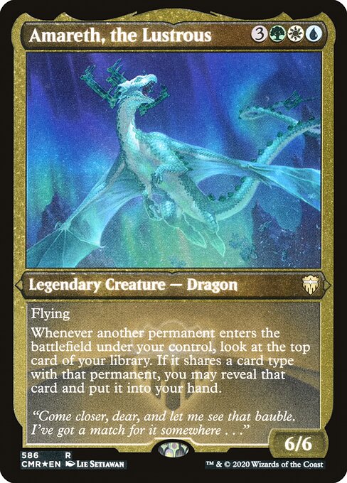 Flying
Whenever another permanent enters the battlefield under your control, look at the top card of your library. If it shares a card type with that permanent, you may reveal that card and put it into your hand.