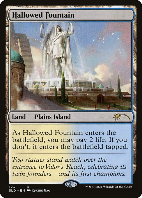 ({T}: Add {W} or {U}.)
As this land enters, you may pay 2 life. If you don't, it enters tapped.