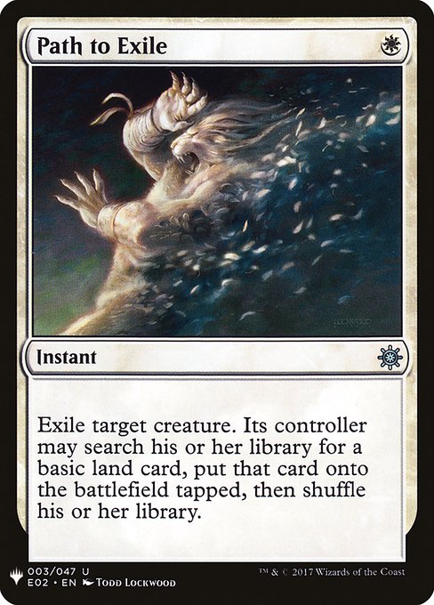 Exile target creature. Its controller may search their library for a basic land card, put that card onto the battlefield tapped, then shuffle.