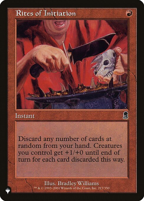 Discard any number of cards at random. Creatures you control get +1/+0 until end of turn for each card discarded this way.