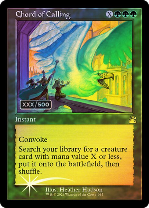 Convoke (Your creatures can help cast this spell. Each creature you tap while casting this spell pays for {1} or one mana of that creature's color.)
Search your library for a creature card with mana value X or less, put it onto the battlefield, then shuffle.