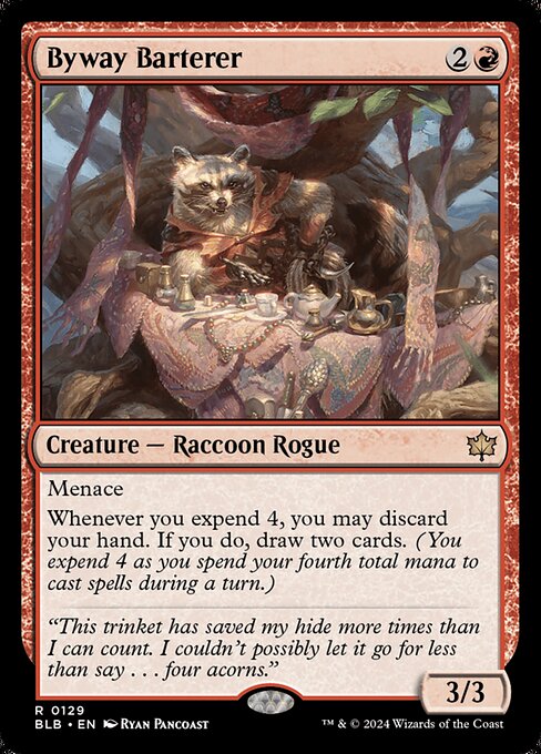 Menace
Whenever you expend 4, you may discard your hand. If you do, draw two cards. (You expend 4 as you spend your fourth total mana to cast spells during a turn.)