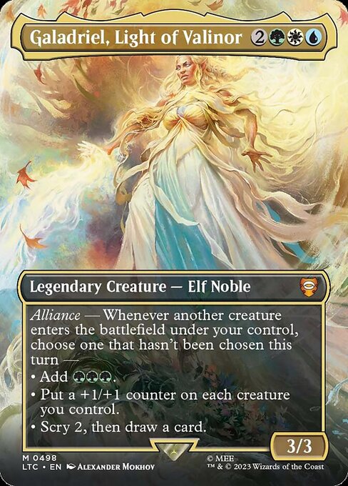 Alliance — Whenever another creature you control enters, choose one that hasn't been chosen this turn —
• Add {G}{G}{G}.
• Put a +1/+1 counter on each creature you control.
• Scry 2, then draw a card.