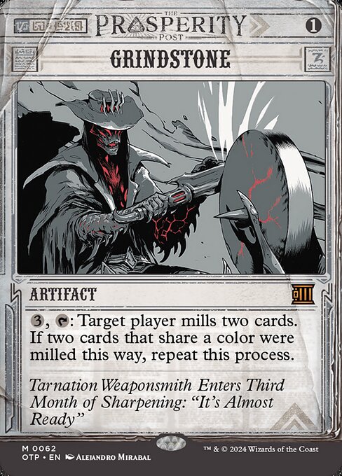 {3}, {T}: Target player mills two cards. If two cards that share a color were milled this way, repeat this process.