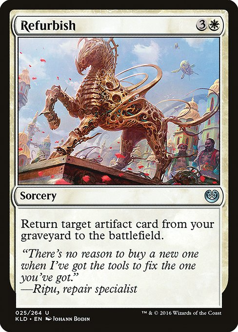Return target artifact card from your graveyard to the battlefield.
