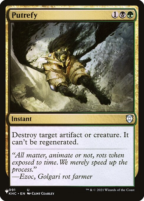 Destroy target artifact or creature. It can't be regenerated.