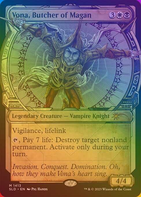 Vigilance, lifelink
{T}, Pay 7 life: Destroy target nonland permanent. Activate only during your turn.