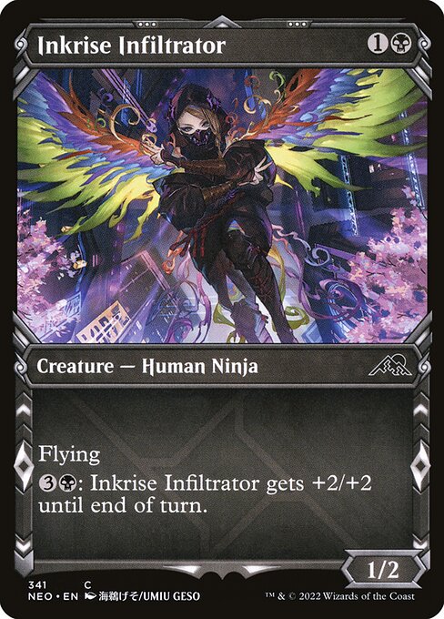 Flying
{3}{B}: Inkrise Infiltrator gets +2/+2 until end of turn.