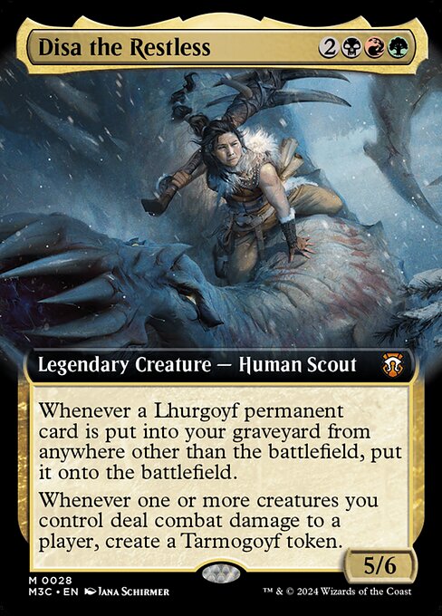 Whenever a Lhurgoyf permanent card is put into your graveyard from anywhere other than the battlefield, put it onto the battlefield.
Whenever one or more creatures you control deal combat damage to a player, create a Tarmogoyf token.