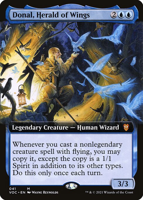 Whenever you cast a nonlegendary creature spell with flying, you may copy it, except the copy is a 1/1 Spirit in addition to its other types. Do this only once each turn. (The copy becomes a token.)