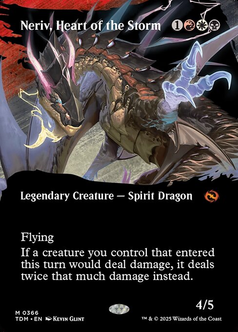 Flying
If a creature you control that entered this turn would deal damage, it deals twice that much damage instead.