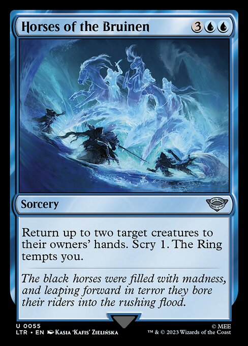 Return up to two target creatures to their owners' hands. Scry 1. The Ring tempts you.