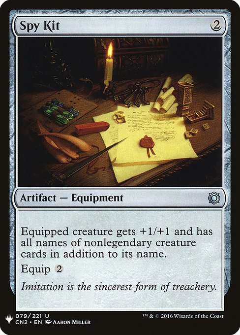 Equipped creature gets +1/+1 and has all names of nonlegendary creature cards in addition to its name.
Equip {2}