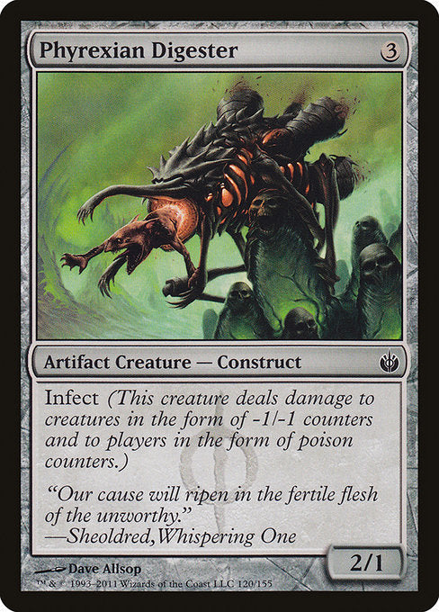 Infect (This creature deals damage to creatures in the form of -1/-1 counters and to players in the form of poison counters.)