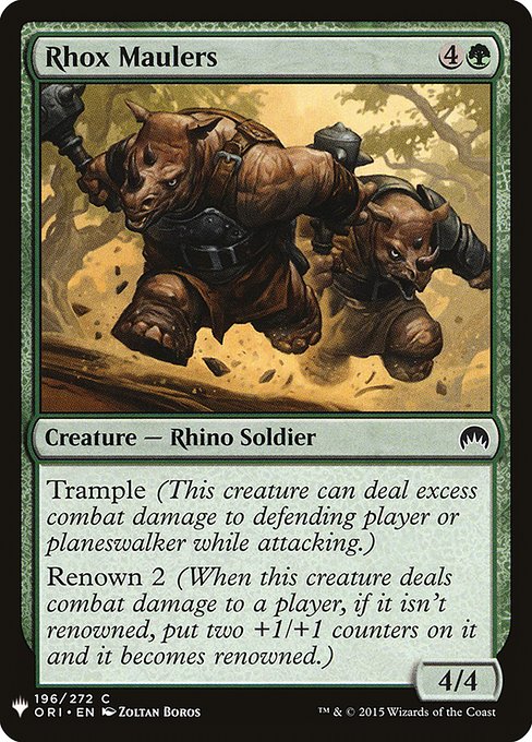 Trample (This creature can deal excess combat damage to the player or planeswalker it's attacking.)
Renown 2 (When this creature deals combat damage to a player, if it isn't renowned, put two +1/+1 counters on it and it becomes renowned.)