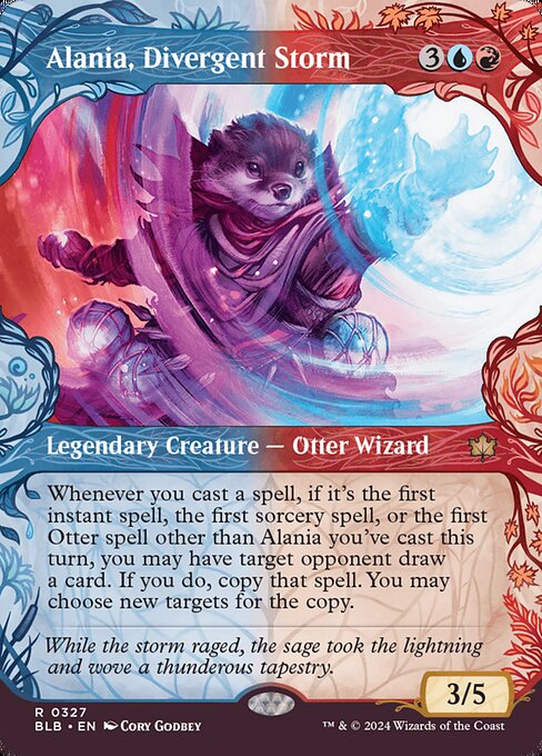 Whenever you cast a spell, if it's the first instant spell, the first sorcery spell, or the first Otter spell other than Alania you've cast this turn, you may have target opponent draw a card. If you do, copy that spell. You may choose new targets for the copy.