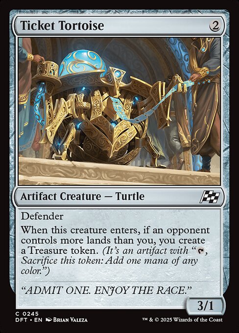 Defender
When this creature enters, if an opponent controls more lands than you, you create a Treasure token. (It's an artifact with "{T}, Sacrifice this token: Add one mana of any color.")