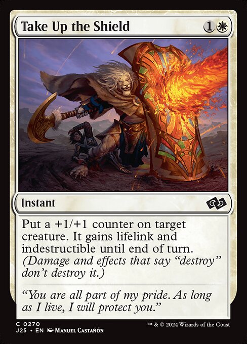 Put a +1/+1 counter on target creature. It gains lifelink and indestructible until end of turn. (Damage and effects that say "destroy" don't destroy it.)