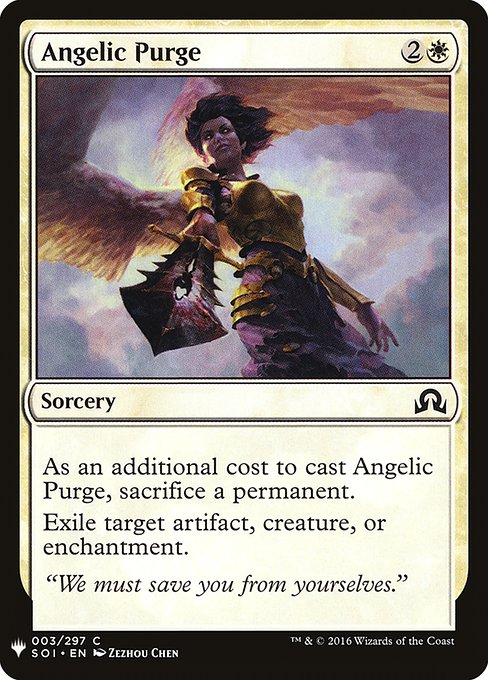 As an additional cost to cast this spell, sacrifice a permanent.
Exile target artifact, creature, or enchantment.