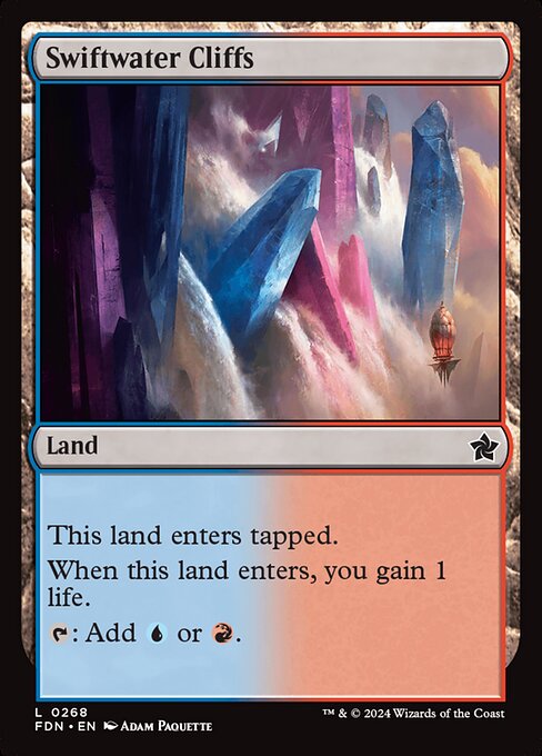 This land enters tapped.
When this land enters, you gain 1 life.
{T}: Add {U} or {R}.