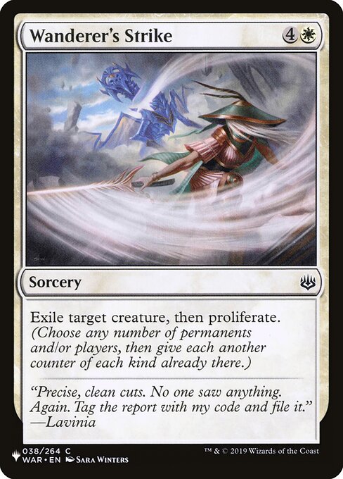 Exile target creature, then proliferate. (Choose any number of permanents and/or players, then give each another counter of each kind already there.)