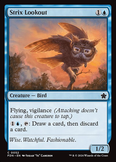 Flying, vigilance (Attacking doesn't cause this creature to tap.)
{1}{U}, {T}: Draw a card, then discard a card.