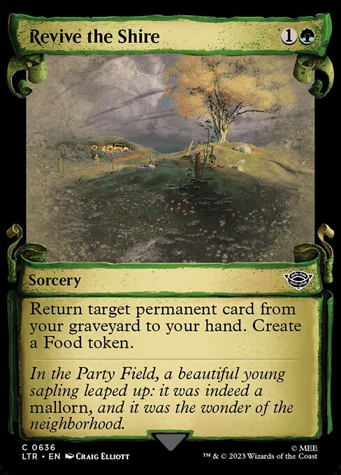 Return target permanent card from your graveyard to your hand. Create a Food token. (It's an artifact with "{2}, {T}, Sacrifice this artifact: You gain 3 life.")
