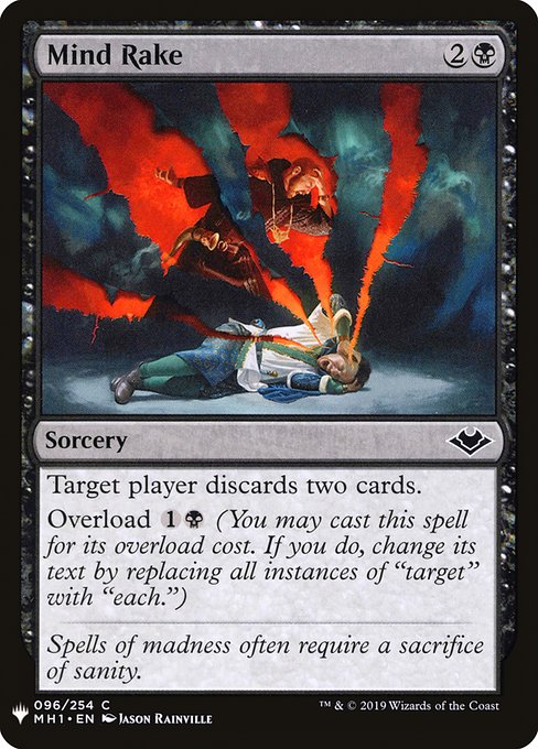 Target player discards two cards.
Overload {1}{B} (You may cast this spell for its overload cost. If you do, change "target" in its text to "each.")