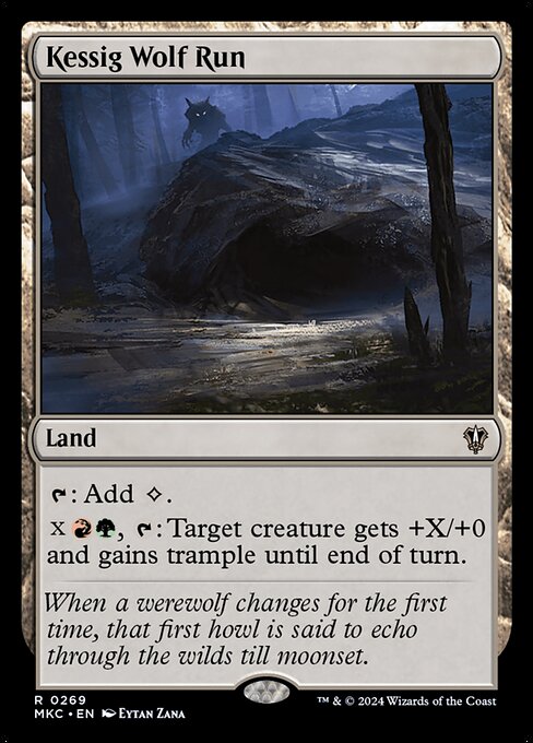{T}: Add {C}.
{X}{R}{G}, {T}: Target creature gets +X/+0 and gains trample until end of turn.