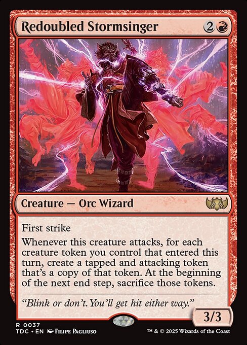 First strike
Whenever this creature attacks, for each creature token you control that entered this turn, create a tapped and attacking token that's a copy of that token. At the beginning of the next end step, sacrifice those tokens.