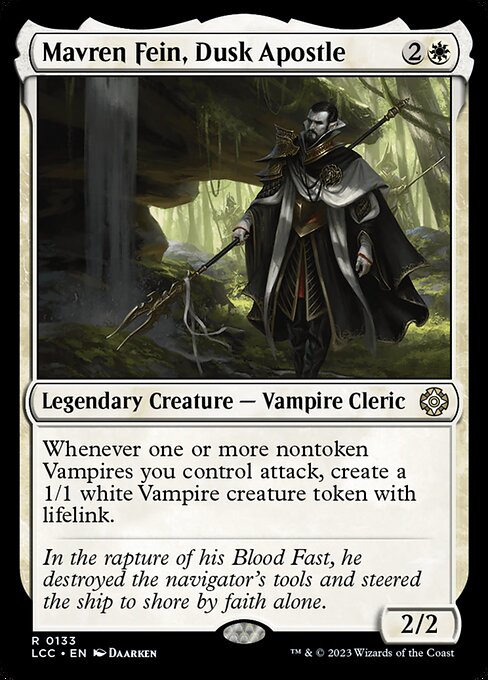 Whenever one or more nontoken Vampires you control attack, create a 1/1 white Vampire creature token with lifelink.