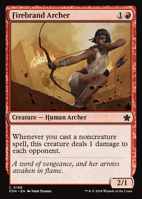 Whenever you cast a noncreature spell, Firebrand Archer deals 1 damage to each opponent.