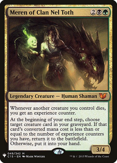 Whenever another creature you control dies, you get an experience counter.
At the beginning of your end step, choose target creature card in your graveyard. If that card's mana value is less than or equal to the number of experience counters you have, return it to the battlefield. Otherwise, put it into your hand.