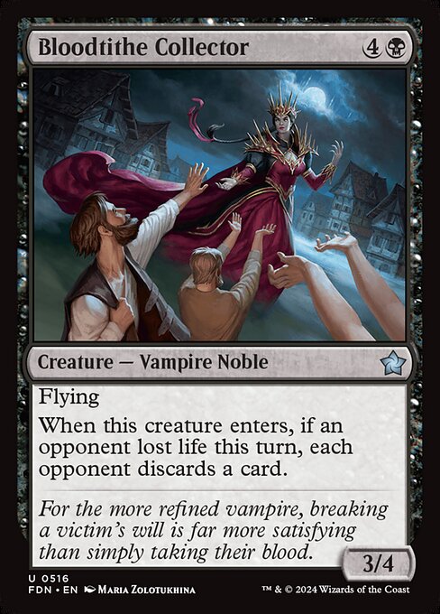 Flying
When this creature enters, if an opponent lost life this turn, each opponent discards a card.