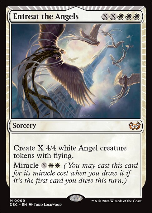 Create X 4/4 white Angel creature tokens with flying.
Miracle {X}{W}{W} (You may cast this card for its miracle cost when you draw it if it's the first card you drew this turn.)