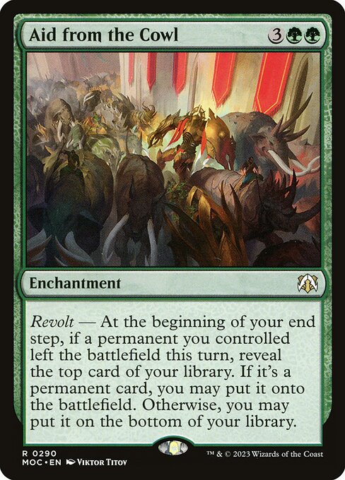 Revolt — At the beginning of your end step, if a permanent you controlled left the battlefield this turn, reveal the top card of your library. If it's a permanent card, you may put it onto the battlefield. Otherwise, you may put it on the bottom of your library.