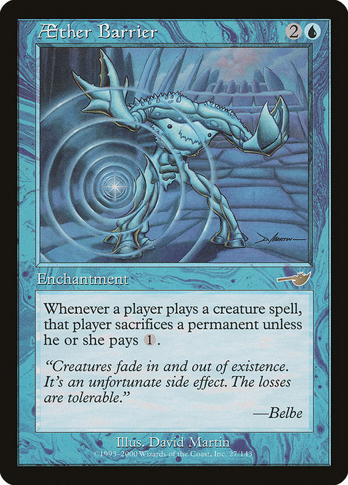 Whenever a player casts a creature spell, that player sacrifices a permanent unless they pay {1}.