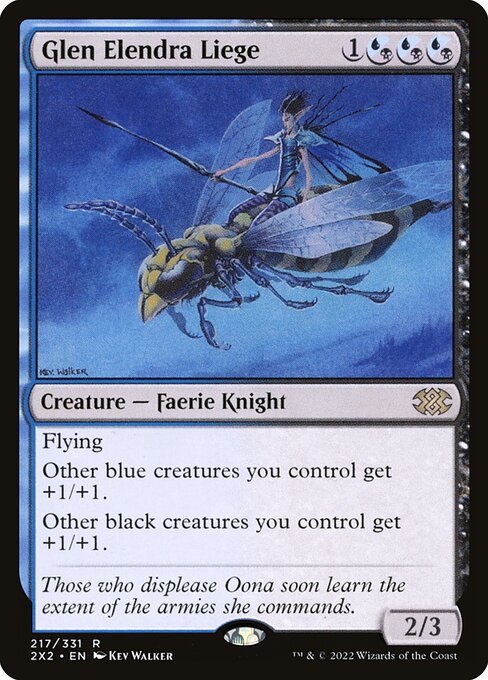 Flying
Other blue creatures you control get +1/+1.
Other black creatures you control get +1/+1.