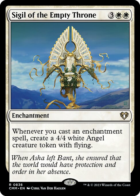 Whenever you cast an enchantment spell, create a 4/4 white Angel creature token with flying.