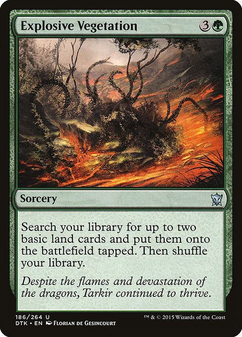 Search your library for up to two basic land cards, put them onto the battlefield tapped, then shuffle.