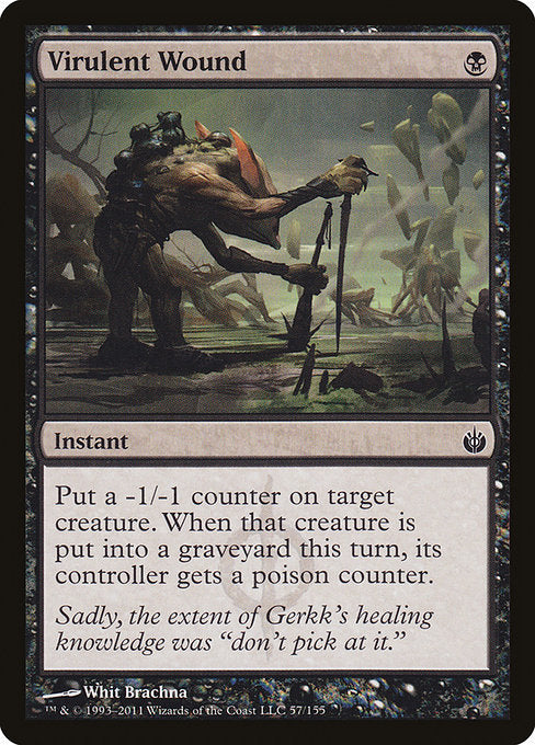 Put a -1/-1 counter on target creature. When that creature dies this turn, its controller gets a poison counter.