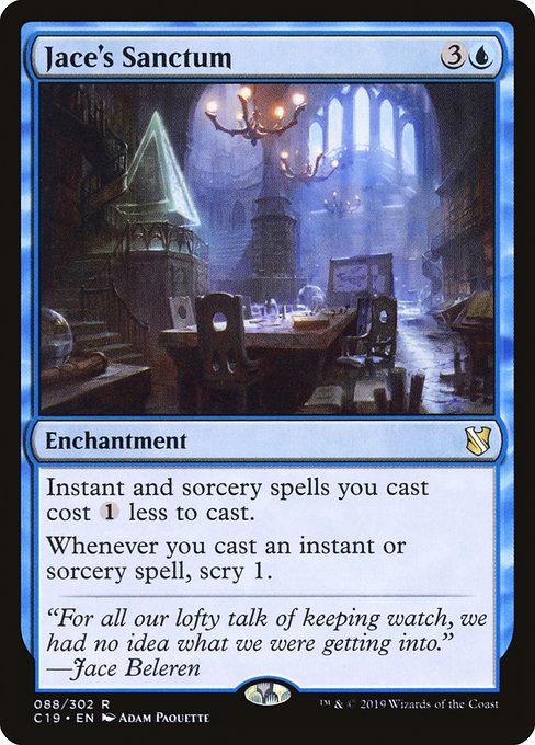 Instant and sorcery spells you cast cost {1} less to cast.
Whenever you cast an instant or sorcery spell, scry 1. (Look at the top card of your library. You may put that card on the bottom of your library.)