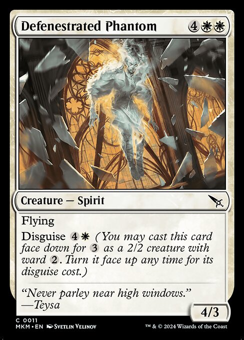 Flying
Disguise {4}{W} (You may cast this card face down for {3} as a 2/2 creature with ward {2}. Turn it face up any time for its disguise cost.)