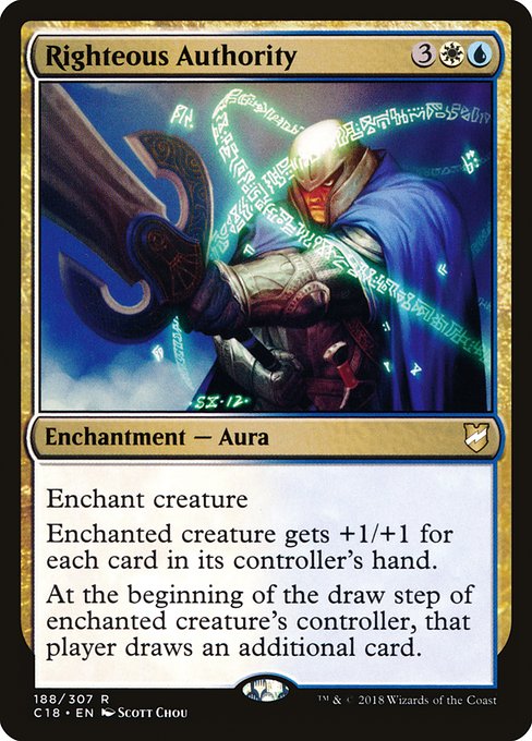 Enchant creature
Enchanted creature gets +1/+1 for each card in its controller's hand.
At the beginning of the draw step of enchanted creature's controller, that player draws an additional card.