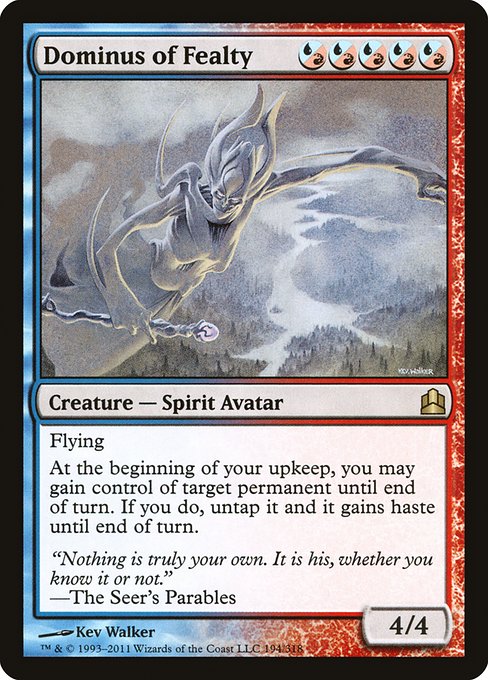 Flying
At the beginning of your upkeep, you may gain control of target permanent until end of turn. If you do, untap it and it gains haste until end of turn.