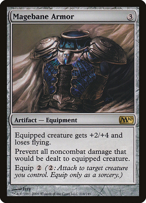 Equipped creature gets +2/+4 and loses flying.
Prevent all noncombat damage that would be dealt to equipped creature.
Equip {2} ({2}: Attach to target creature you control. Equip only as a sorcery.)