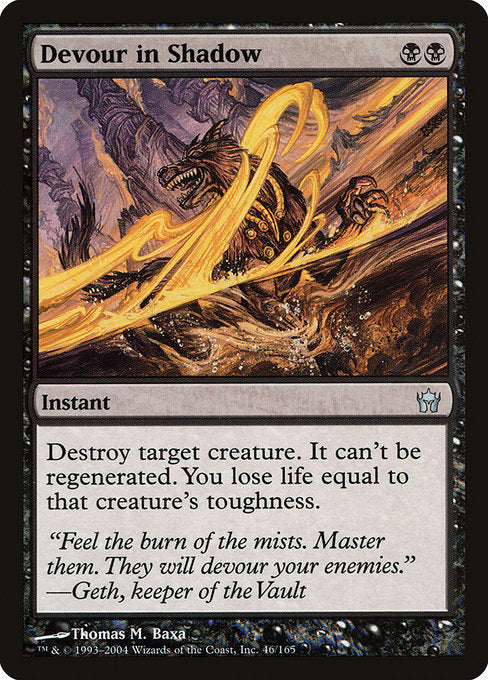 Destroy target creature. It can't be regenerated. You lose life equal to that creature's toughness.